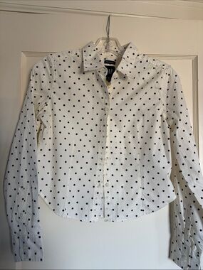 GAP White Button-Up Shirt with Black Polka Dots